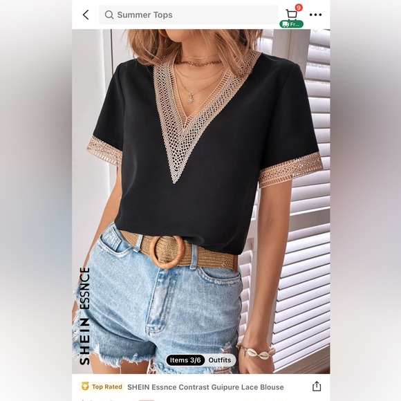 Top Rated SHEIN Essnce Contrast Guipure Lace Blouse - Picture 2 of 3